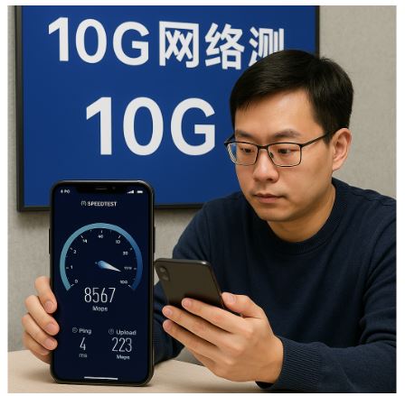 Chinese tech trials 10G network speeds with groundbreaking results—download hits 9,934 Mbps and upload reaches 1,008 Mbps in real-time test.