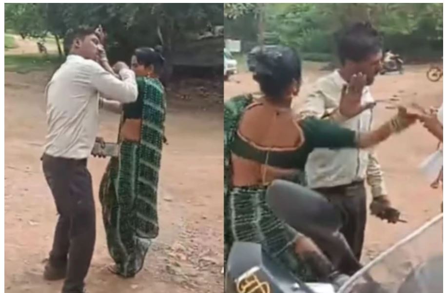 Wife Beats Husband In Public For Breaking Phone, Video Goes Viral